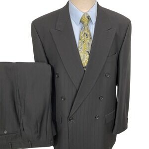 Franco Tassi Suit Mens 46 Black Textured Pinstripe Double Breasted Wool Canada